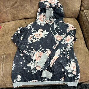 Floral Hoodie - Black and Pink